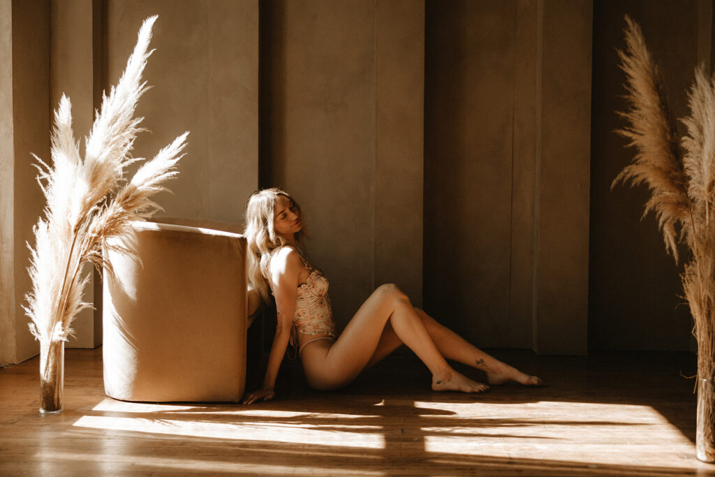 Seattle boudoir photographer editorial session at Olive Studio with natural light